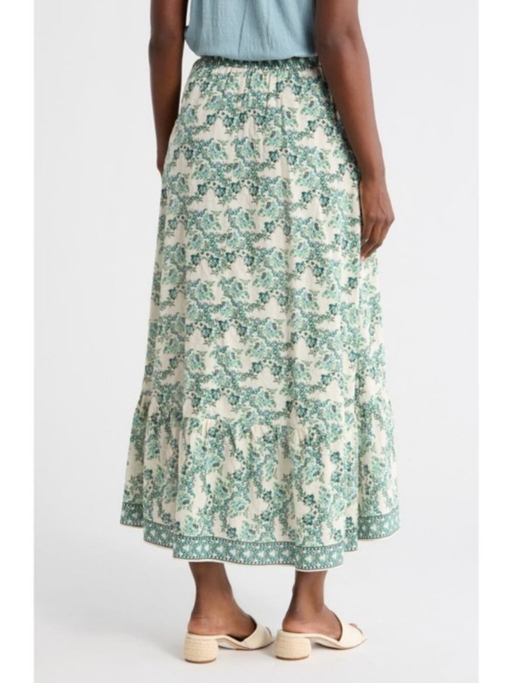💕MAX STUDIO💕 Crosshatch Flounce Border Print Maxi Skirt XL NWT - Picture 4 of 5